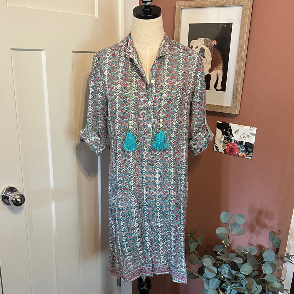 BELL by Alicia Bell pastel colors pattern M rolled sleeve tassels swim cover up